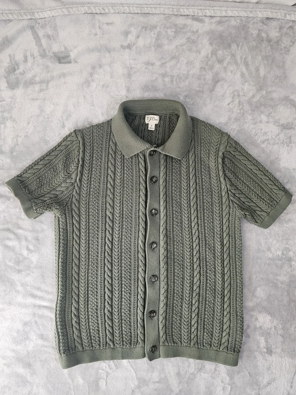 J.Crew Short-sleeve cotton cable-knit cardigan sweater-polo